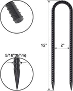MySit 12 Inches Trampoline Wind Stakes Set of 8 Heavy Duty U Stakes Ground Tie Down Anchor Kit for Camping Tents, Swing Set and Soccer Goal Galvanized Steel Anchors Black