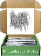 MySit 6 Inch 100 Pack Galvanized Garden Stakes Plant Cover Stakes 11 Gauge Lawn Staples, Garden Staples Securing Pegs for Securing Weed Fabric Landscape Fabric Netting Ground Sheets Fences