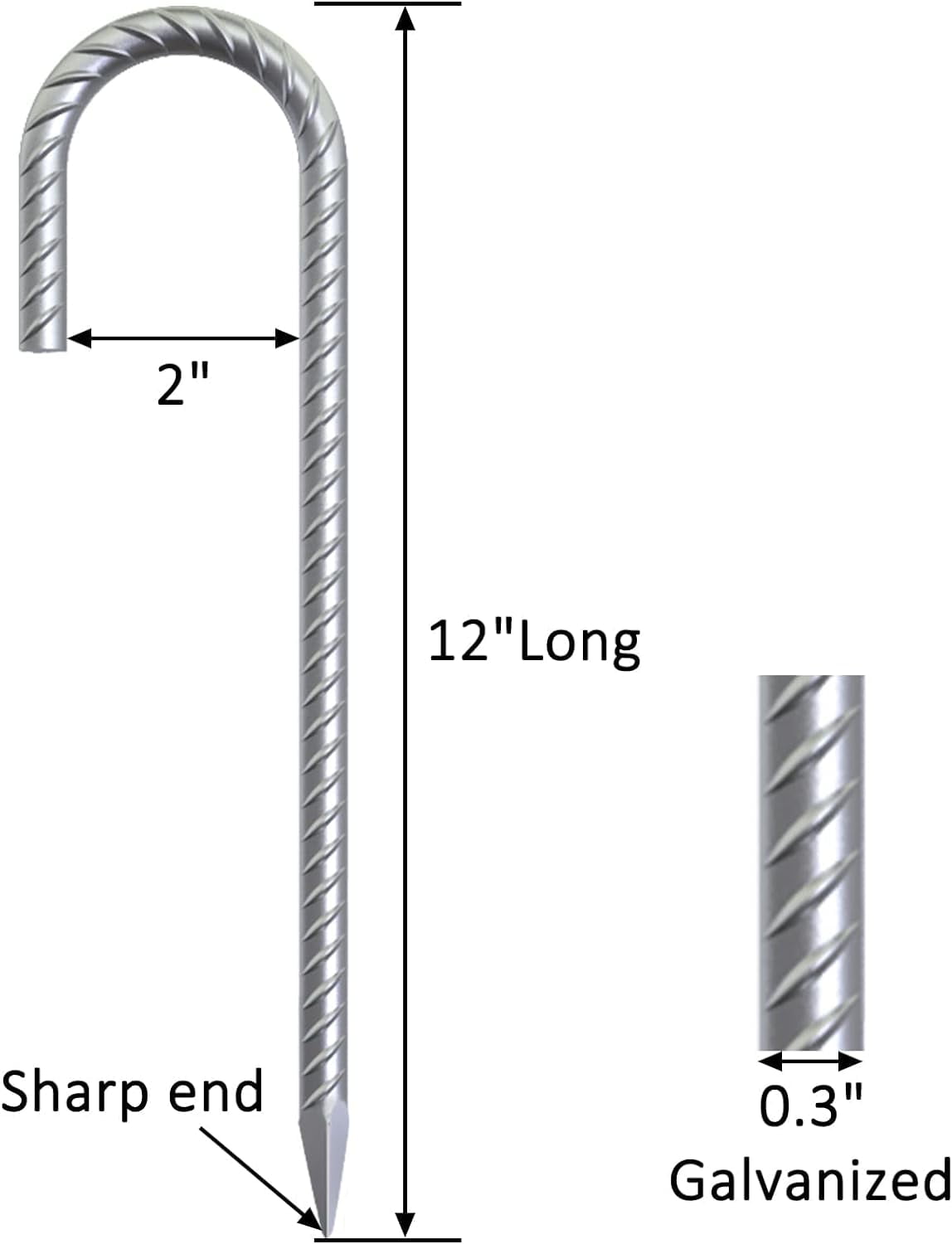 MySit 60 Pack 12" Ground Rebar Stakes Heavy Duty J Hook Ground Anchors, Curved Steel Plant Support Garden Stake Anti Rust Galvanized Ground Stakes