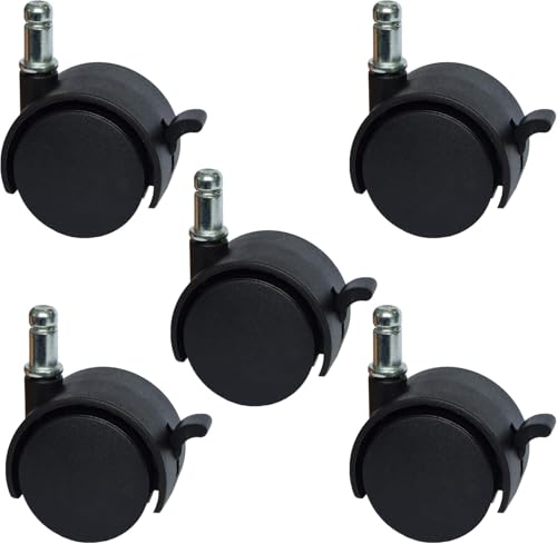 MySit 2" Replacement Office Chair or Stool Caster Wheels - with Brake (Set of 5)