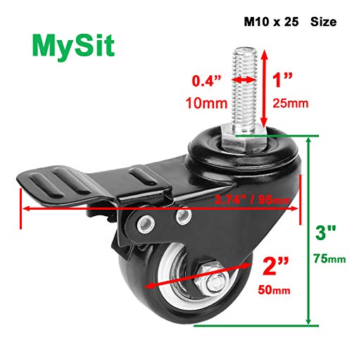 MySit 2-Inch Threaded Stem Caster with Brake