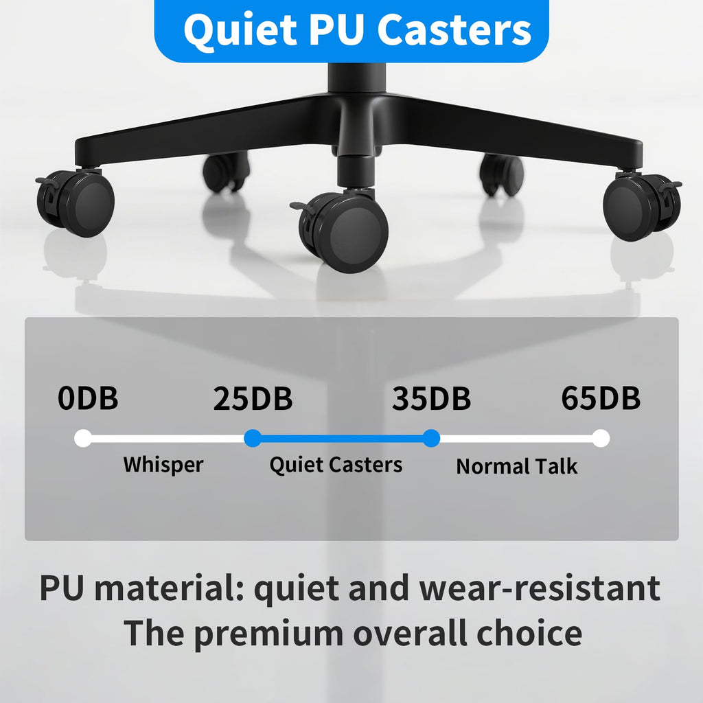 MySit Universal 11x22mm Office Chair Wheels | Set of 5 Heavy-Duty Casters with Brake