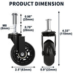 MySit Creeper Caster Wheels Set of 6 Heavy-Duty 2.5 Inch Casters Replacement Roller Blade Rubber 360 Degree No Noise Wheel for Mechanic Stool, Rolling Garage Seat