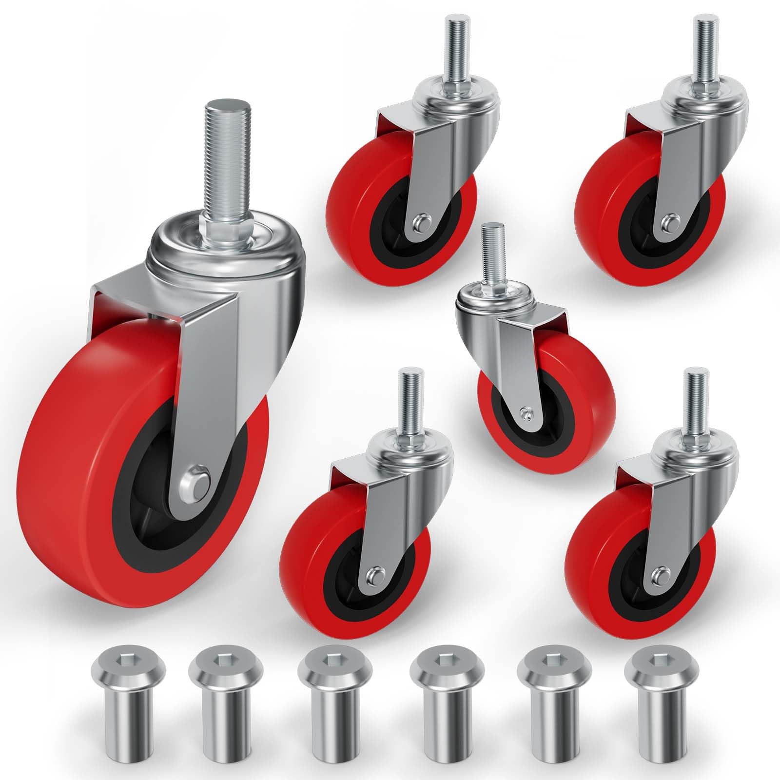 Heavy-Duty Threaded Stem Caster Wheels | 2.5" Replacement for Mechanic Creeper & Service Carts