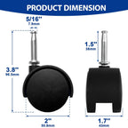 MySit 2-Inch Stem Caster Wheel, Set of 5 with Dual Stem Options (8mm and 5/16-inch)