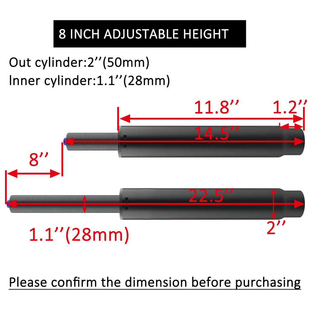 MySit 8-Inch Extended Height Office Chair Gas Lift Cylinder Replacement, Class 4