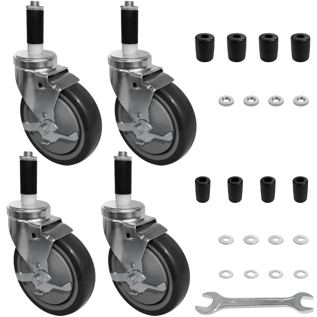 MySit 5-Inch Heavy-Duty Expanding Stem Caster Wheel with Side Lock Brake, Set of 4