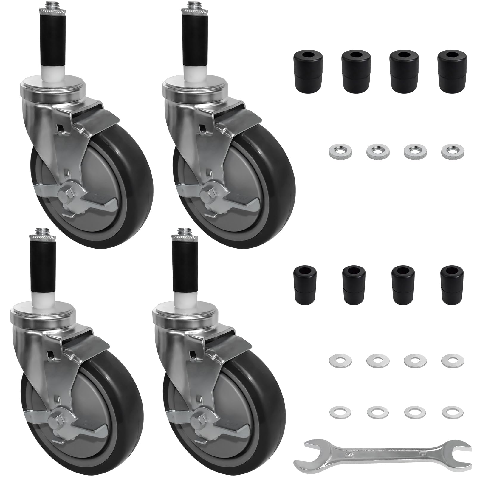 MySit 5-Inch Heavy-Duty Expanding Stem Caster Wheel with Side Lock Brake, Set of 4