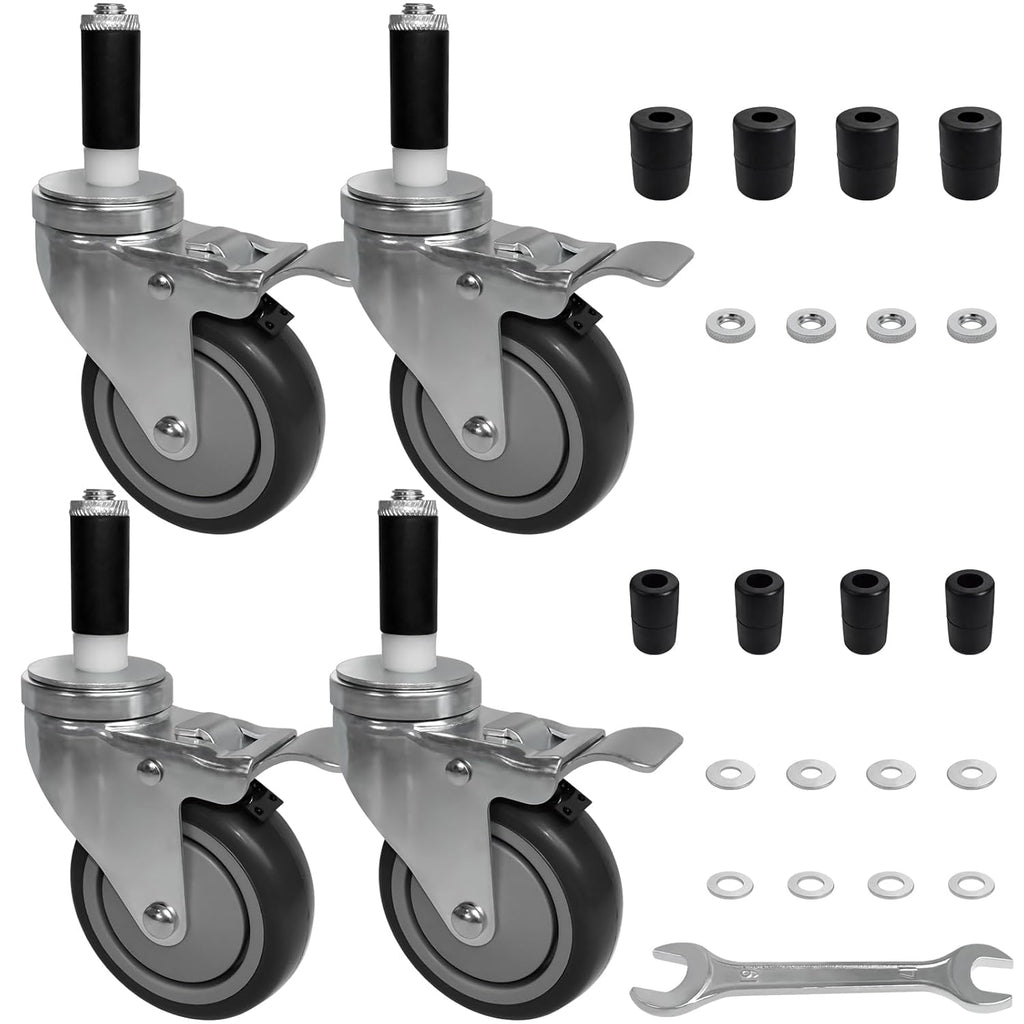 MySit 5-Inch Heavy-Duty Expanding Stem Caster Wheel with Side Lock Brake, Set of 4