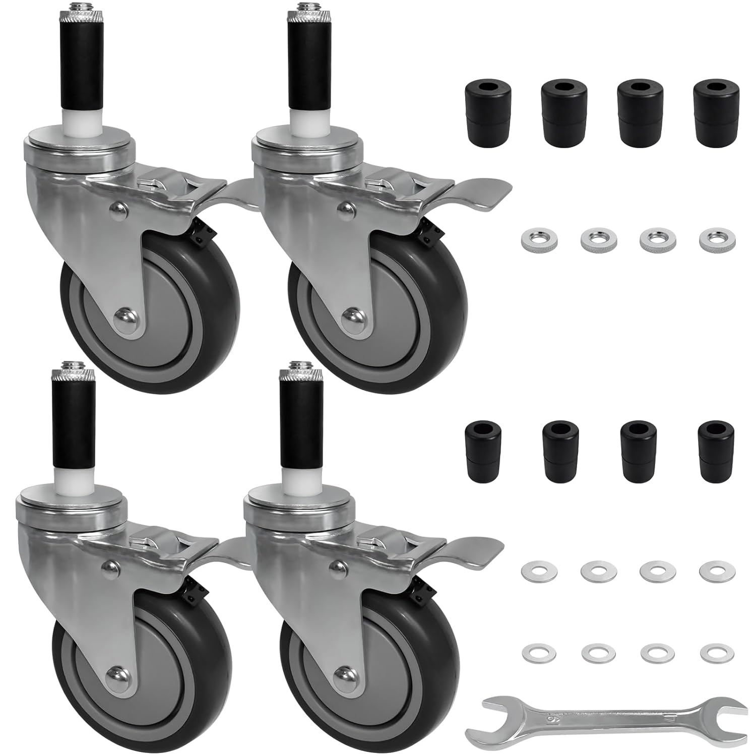 MySit 5-Inch Heavy-Duty Expanding Stem Caster Wheel with Side Lock Brake, Set of 4