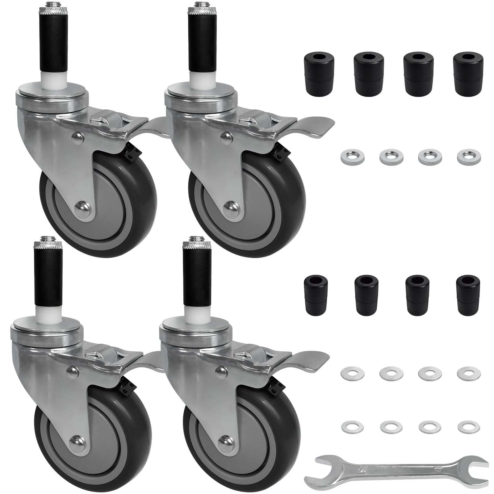 MySit 5-Inch Heavy-Duty Expanding Stem Caster Wheel with Side Lock Brake, Set of 4