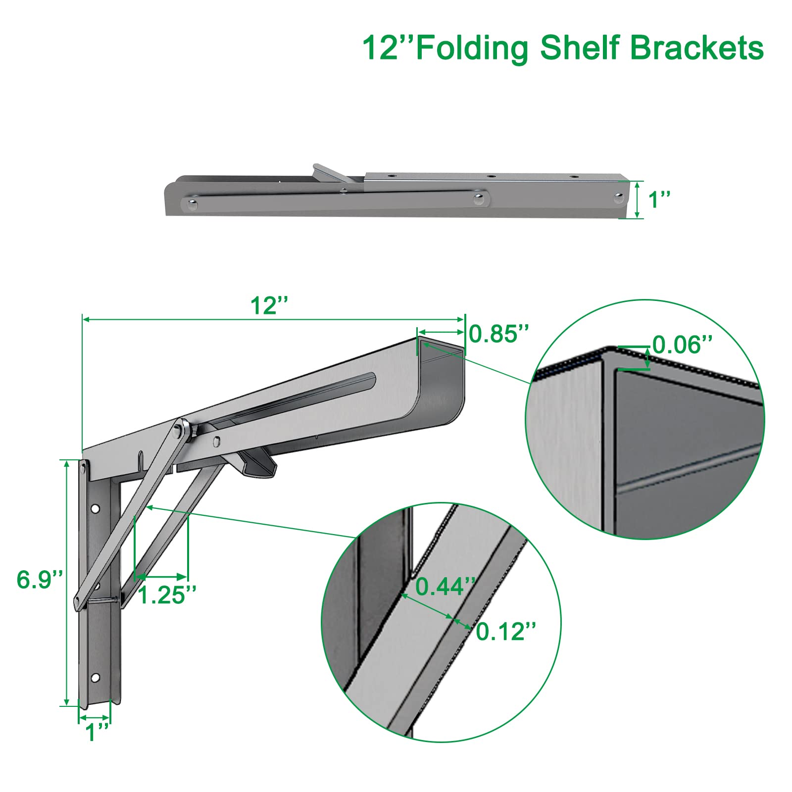 MySit 16-inch Heavy Duty Folding Shelf Brackets 4-Pack, 550lb Load Capacity Stainless Steel Collapsible Wall Mounted Table Bracket for Space Saving Storage & DIY Projects