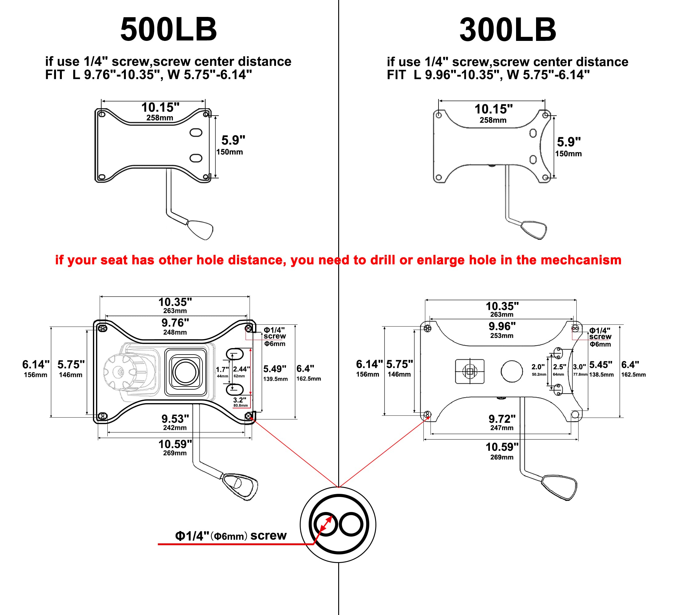 MySit Heavy Duty 300 LBs Office Chair Tilt Mechanism Replacement Parts, 5.9'' x 10.15" Mounting Holes Tilt Control Mechanism