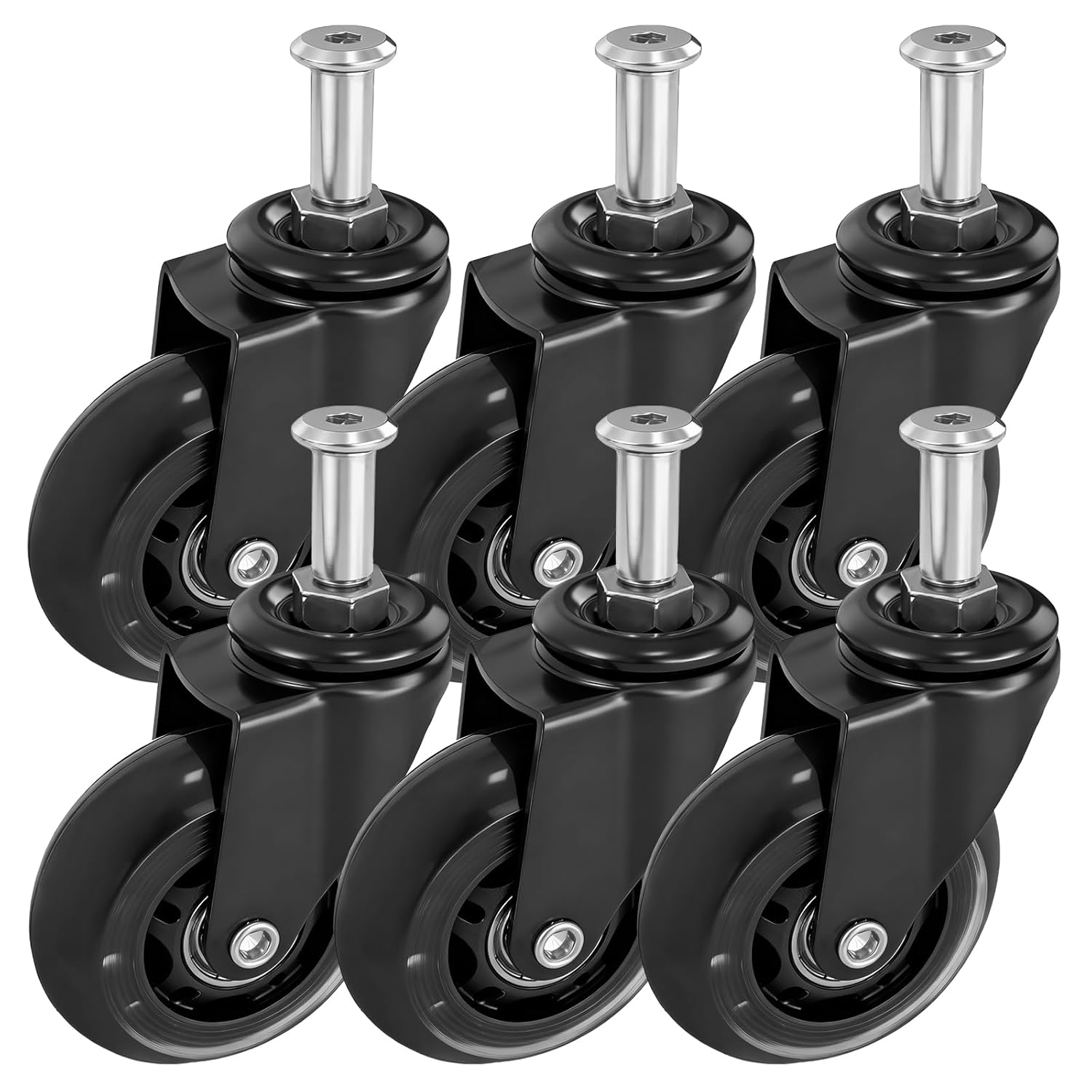 MySit Creeper Caster Wheels Set of 6 Heavy-Duty 2.5 Inch Casters Replacement Roller Blade Rubber 360 Degree No Noise Wheel for Mechanic Stool, Rolling Garage Seat