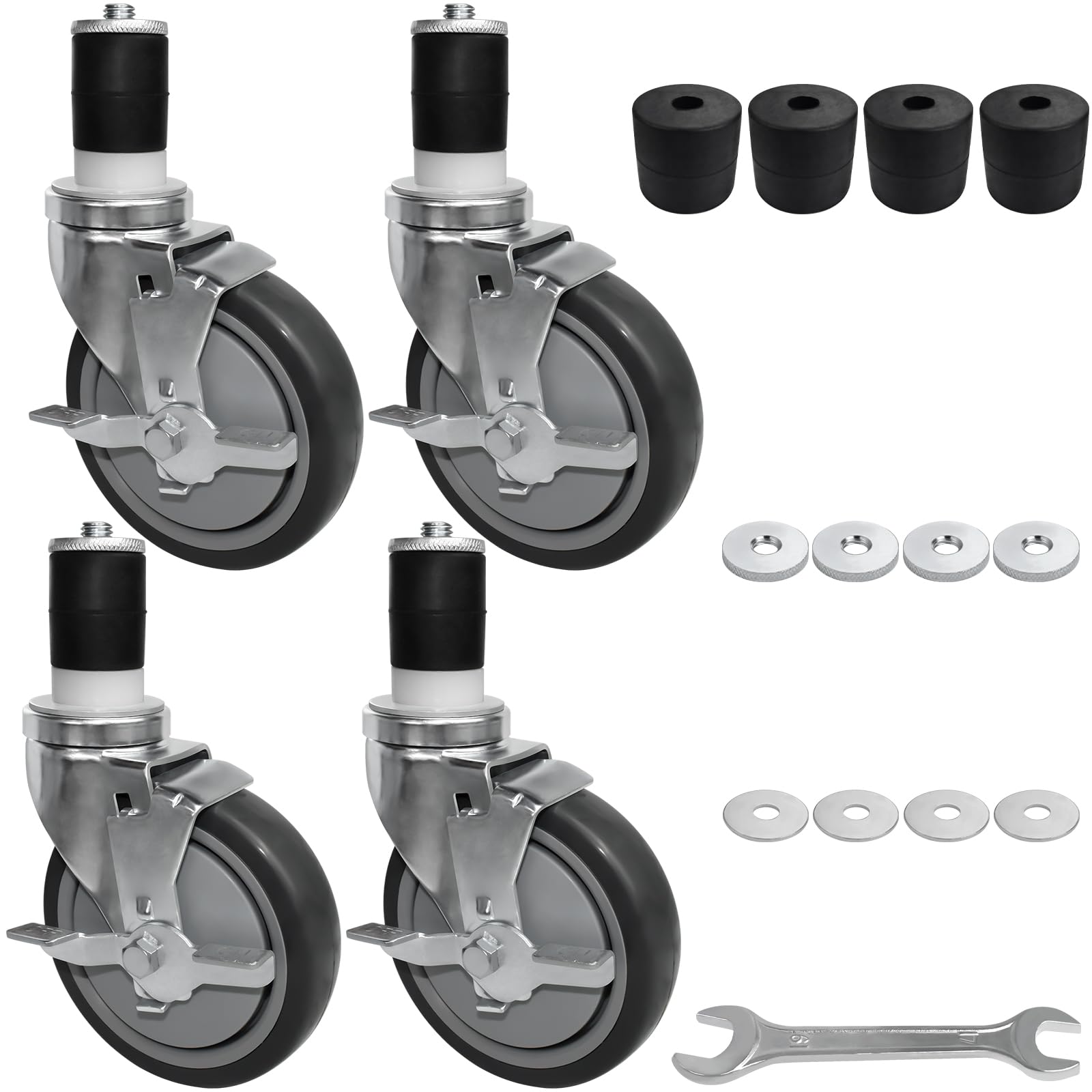 MySit 3-Inch Expanding Stem Caster Wheel with Side Lock Brake, Set of 4