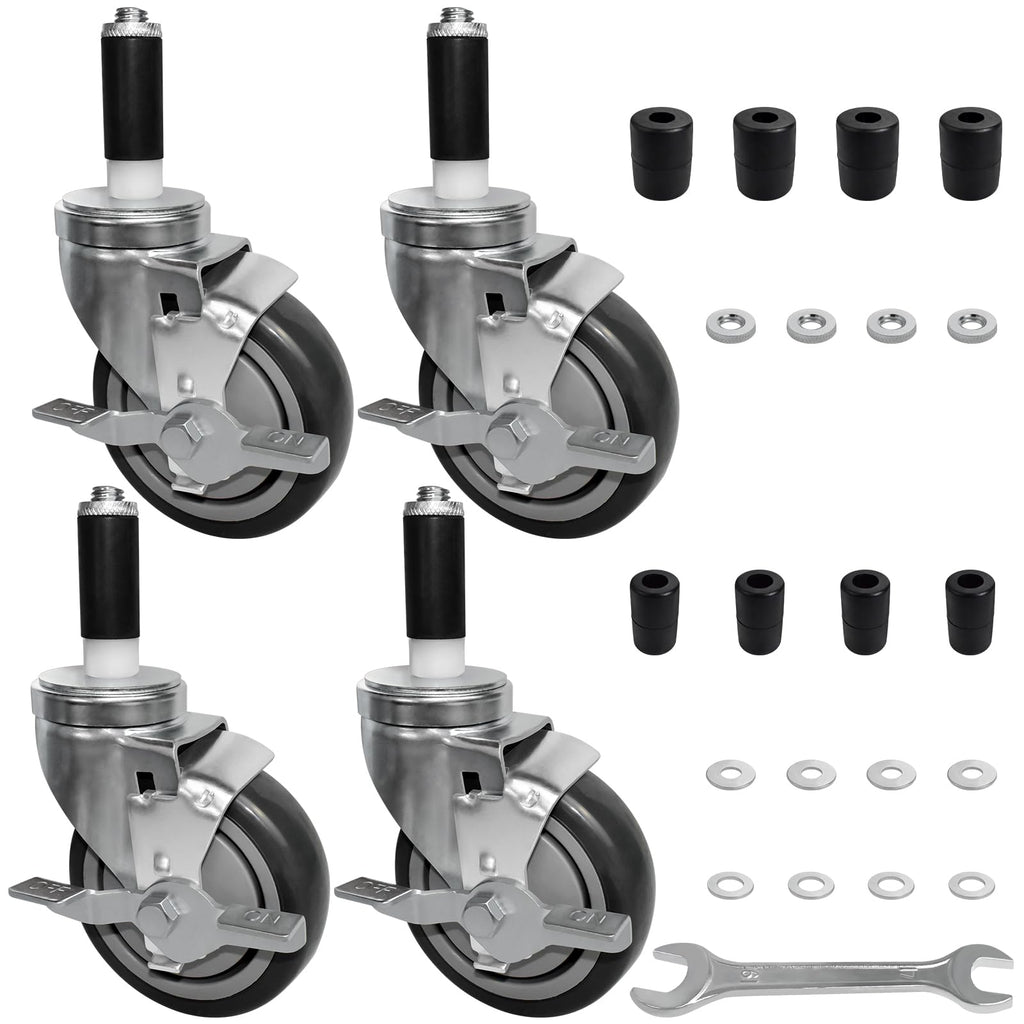 MySit 5-Inch Heavy-Duty Expanding Stem Caster Wheel with Side Lock Brake, Set of 4