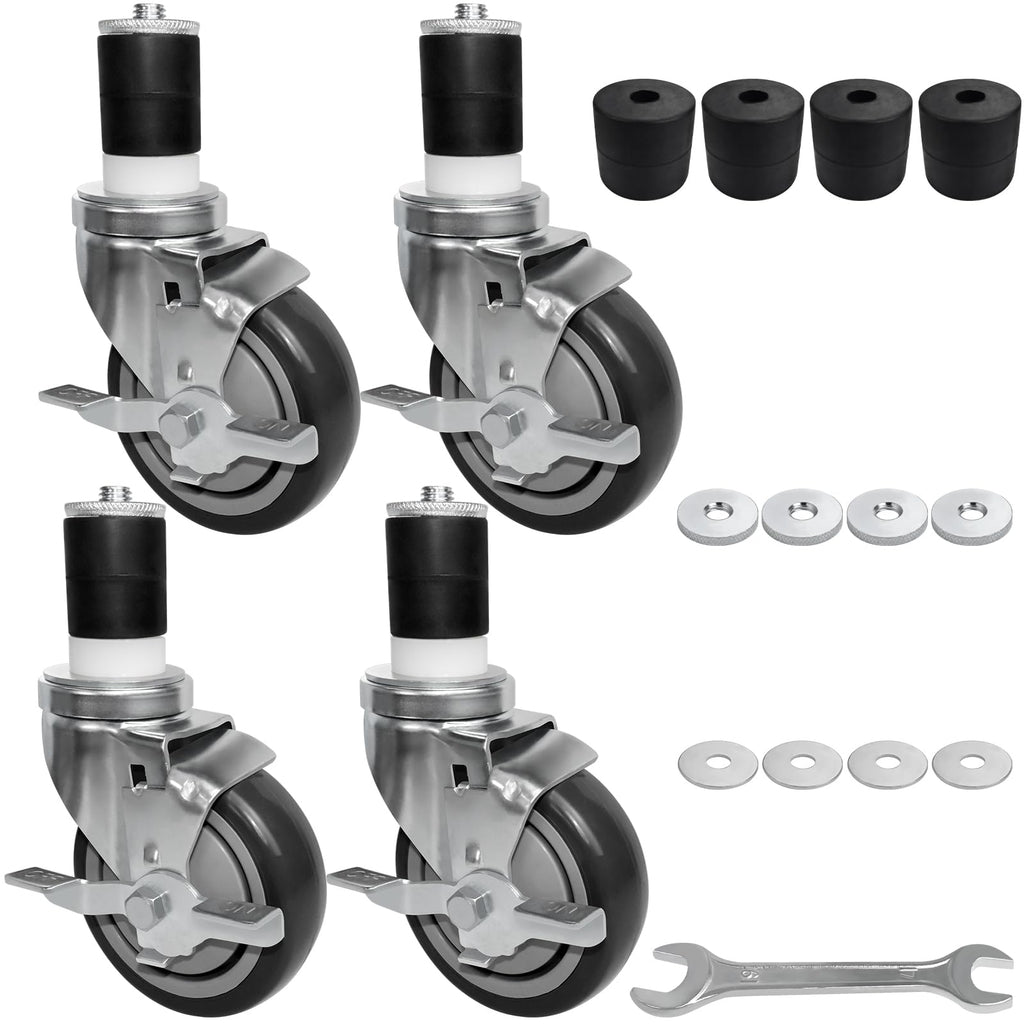 MySit 3-Inch Expanding Stem Caster Wheel with Side Lock Brake, Set of 4