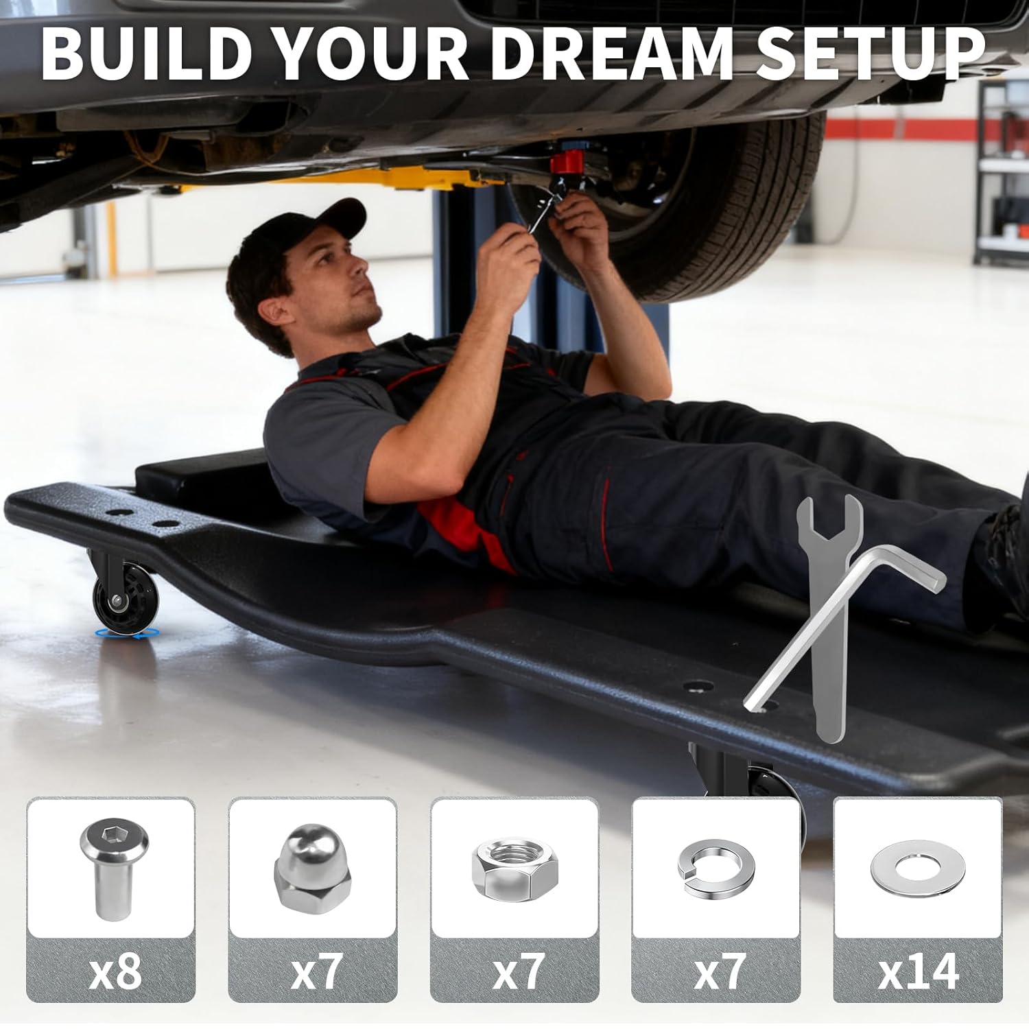 MySit Creeper Caster Wheels Set of 6 Heavy-Duty 2.5 Inch Casters Replacement Roller Blade Rubber 360 Degree No Noise Wheel for Mechanic Stool, Rolling Garage Seat