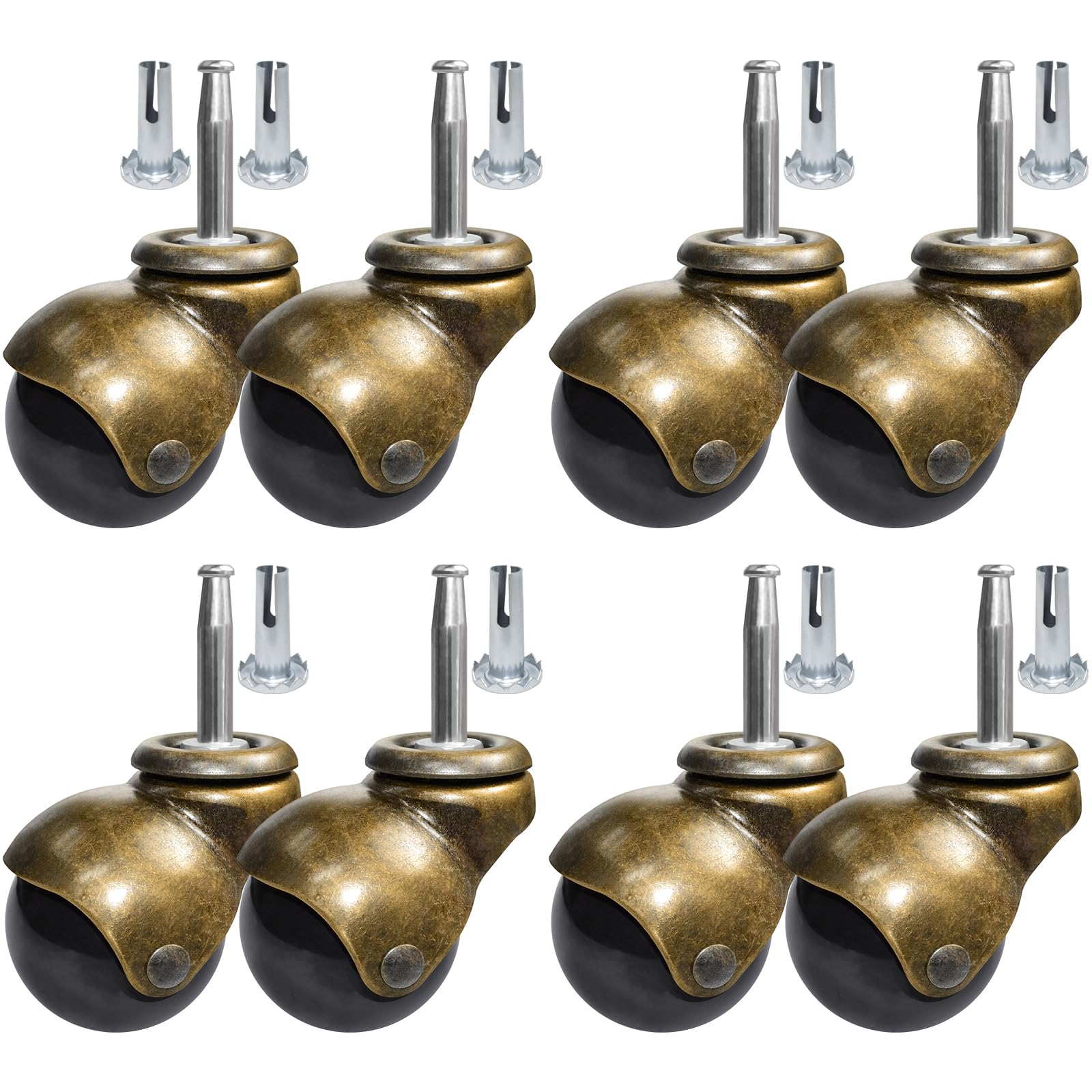 MySit 2 Inch Brass Ball Casters - Heavy-Duty Furniture Caster Wheels with Sockets (Set of 4 or 8) for Sofa, Chair, Cabinet & DIY Projects
