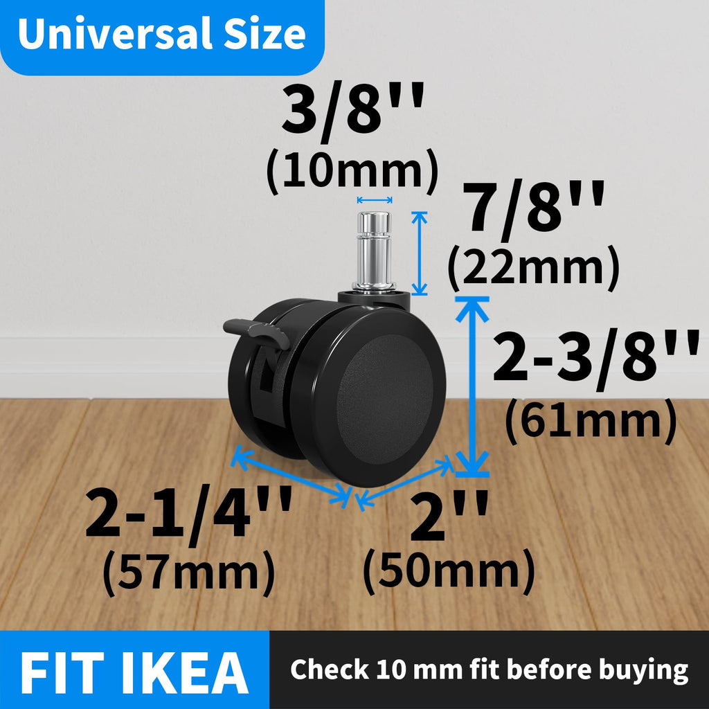 MySit Universal 10x22mm Office Chair Wheels - Set of 5 Mute PU Casters for Hardwood Floors, Heavy-Duty Replacement with Easy Installation