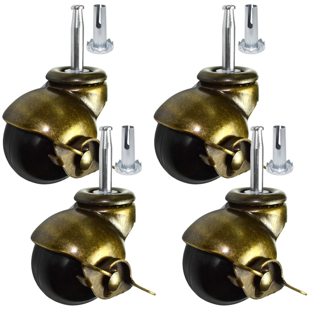Premium Furniture Casters with Locking Brakes - Set of 4 Heavy-Duty 2" Brass Ball Casters for Sofas, Chairs & Cabinets