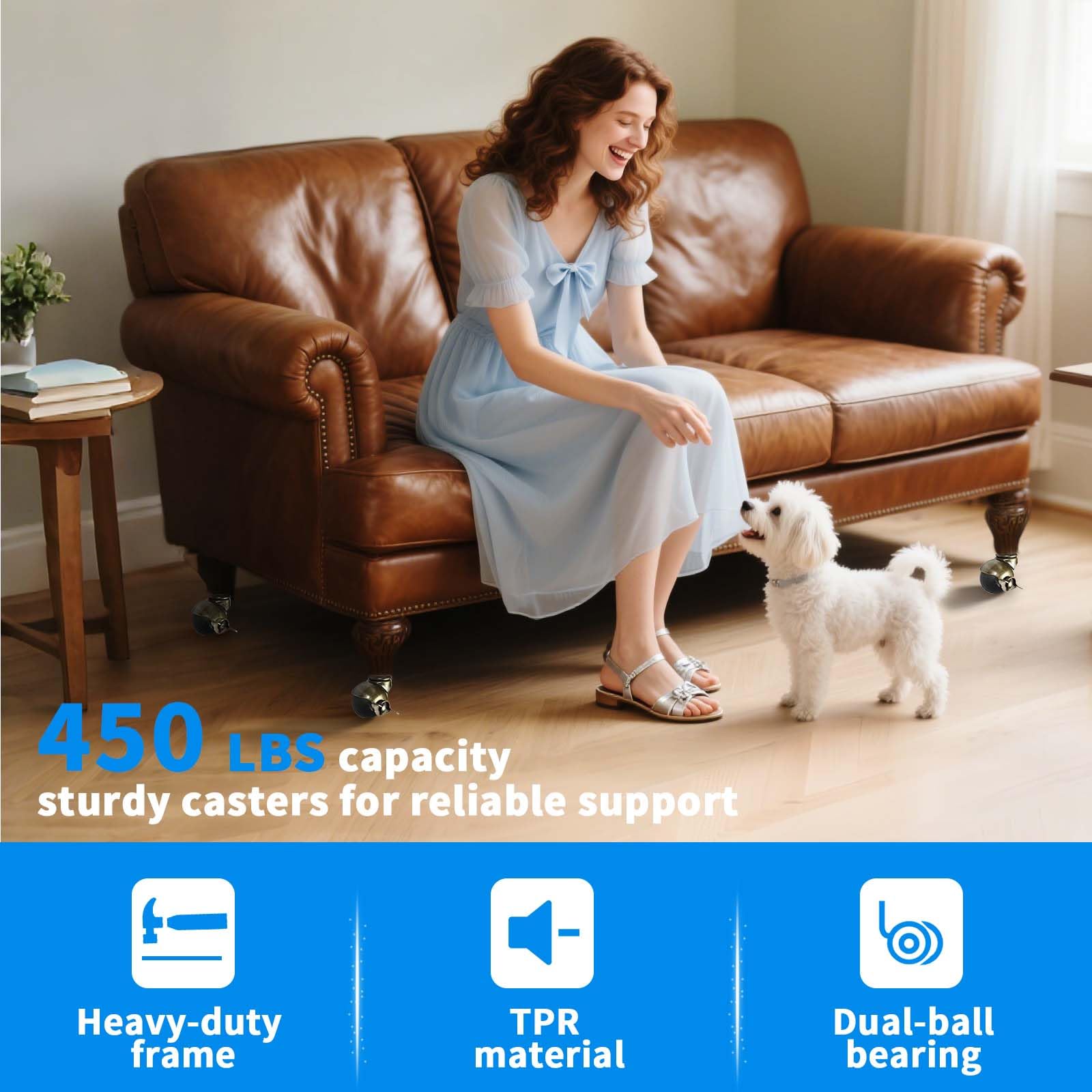 MySit Vintage Style 2" Brass Ball Casters with Locking Brake | Set of 4 Heavy-Duty Swivel Plate Casters for Kitchen Cart, Coffee Table & Furniture Legs