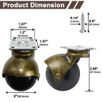 MySit 2 Inch Vintage Brass Caster Wheels - Set of 4 or 8 with Swivel Top Plate & TPR Rollers | Heavy-Duty Ball Casters for Coffee Table, Cabinet, Kitchen Cart & Furniture Leg