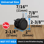 MySit Universal 11x22mm Office Chair Wheels | Set of 5 Heavy-Duty Casters with Brake