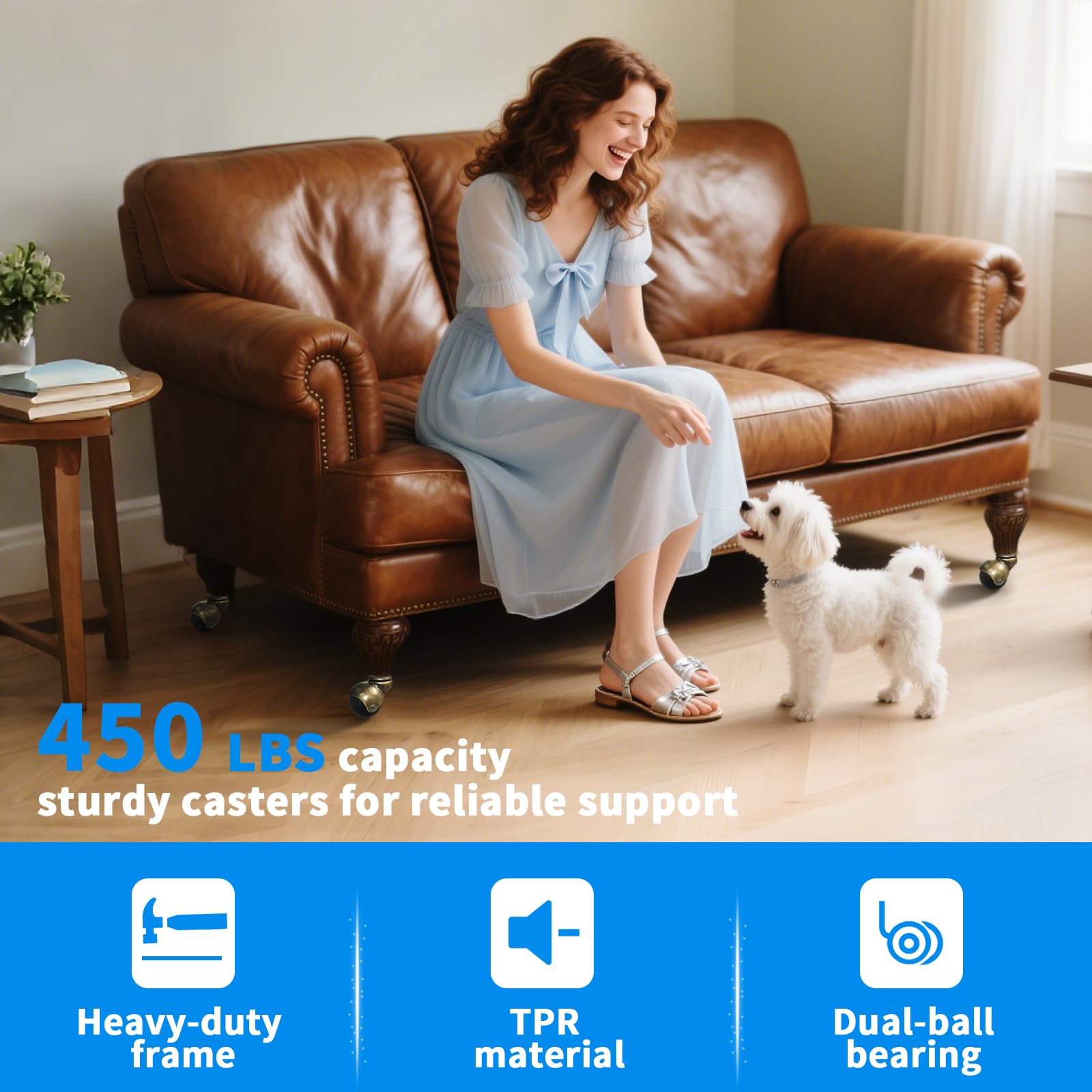 MySit 2 Inch Vintage Brass Caster Wheels - Set of 4 or 8 with Swivel Top Plate & TPR Rollers | Heavy-Duty Ball Casters for Coffee Table, Cabinet, Kitchen Cart & Furniture Leg