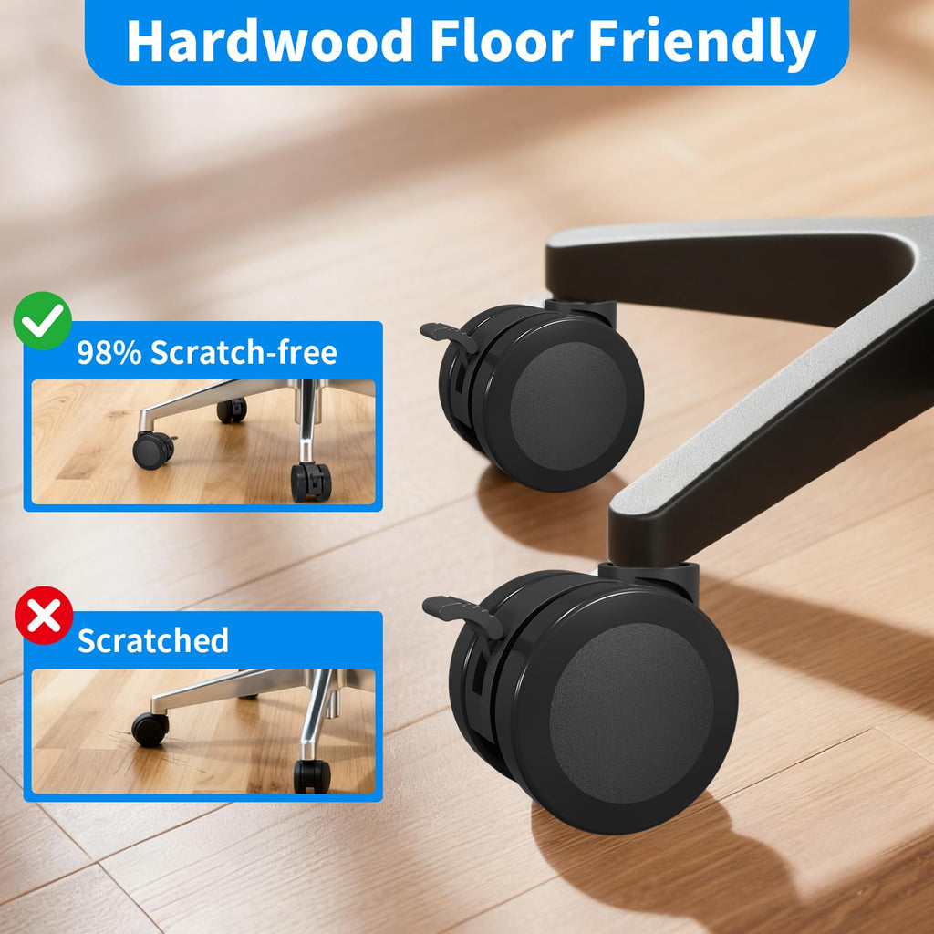 MySit Universal 10x22mm Office Chair Wheels - Set of 5 Mute PU Casters for Hardwood Floors, Heavy-Duty Replacement with Easy Installation