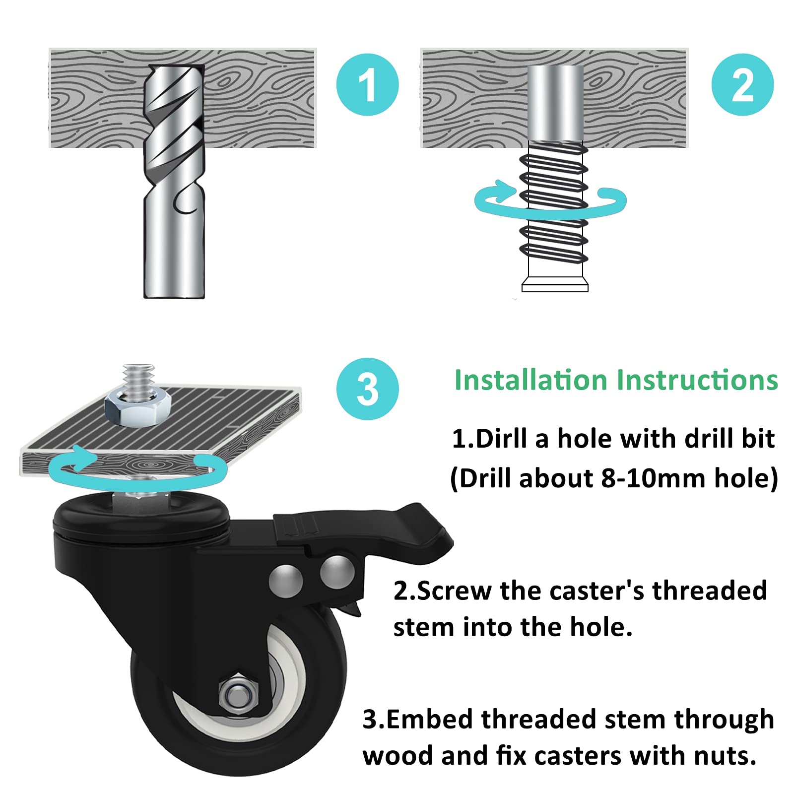 MySit 2-Inch Threaded Stem Caster with Brake