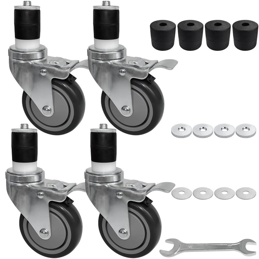 MySit 5-Inch Heavy-Duty Expanding Stem Caster Wheel with Side Lock Brake, Set of 4