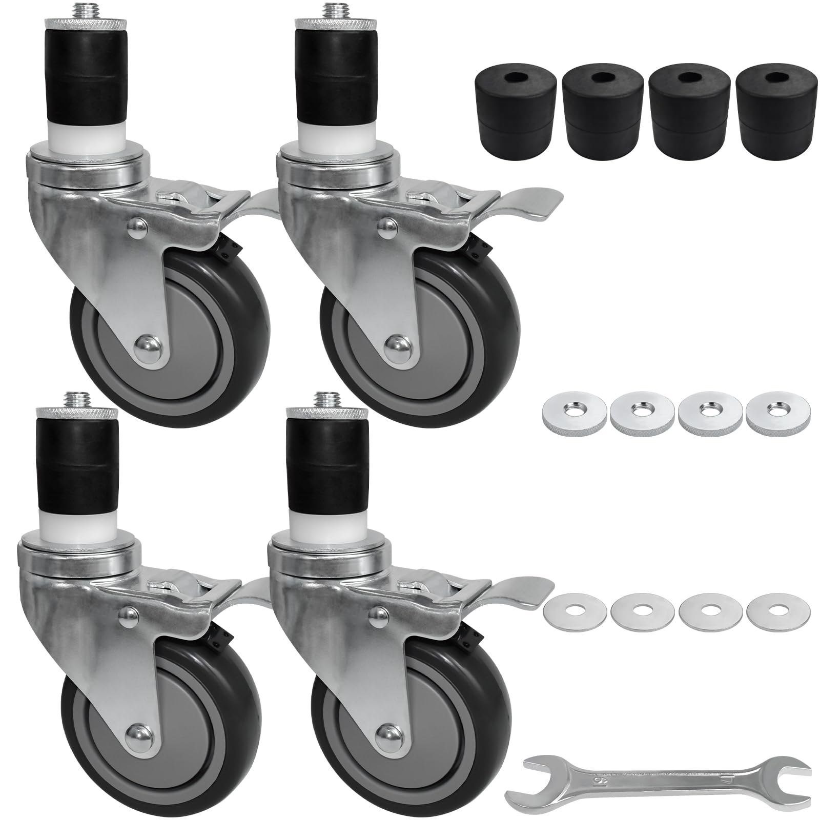 MySit 5-Inch Heavy-Duty Expanding Stem Caster Wheel with Side Lock Brake, Set of 4