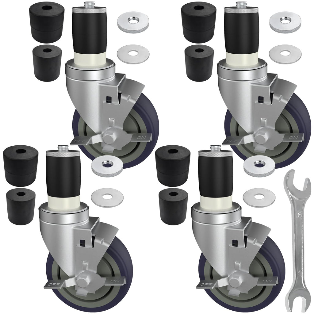 MySit 3-Inch Expanding Stem Caster Wheel with Side Lock Brake, Set of 4