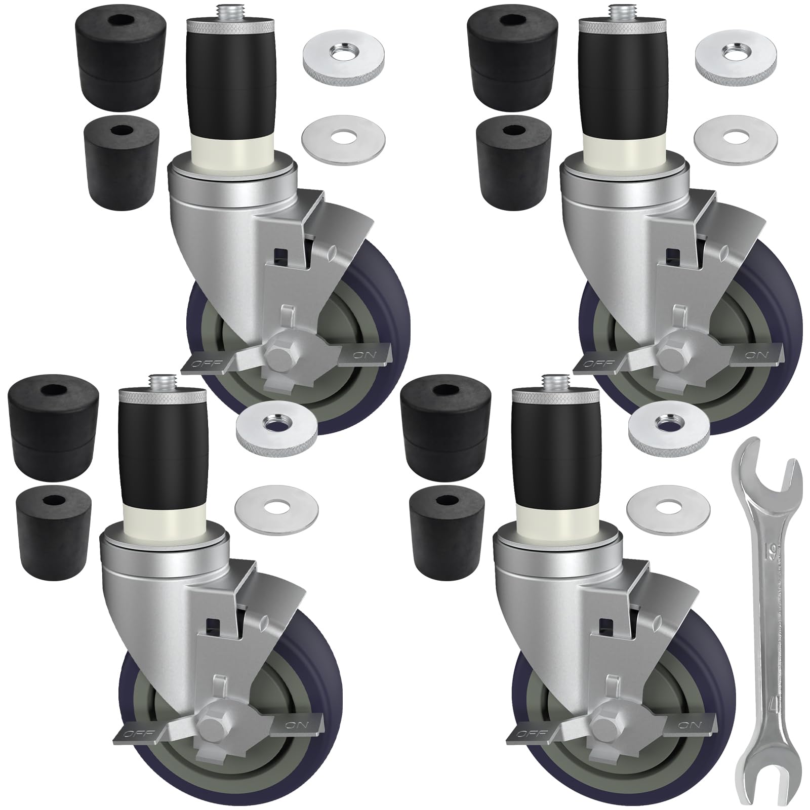 MySit 3-Inch Expanding Stem Caster Wheel with Side Lock Brake, Set of 4