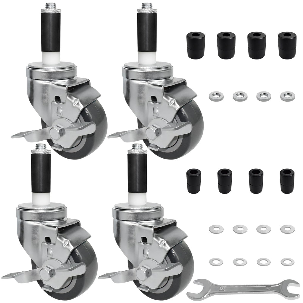 MySit 5-Inch Heavy-Duty Expanding Stem Caster Wheel with Side Lock Brake, Set of 4