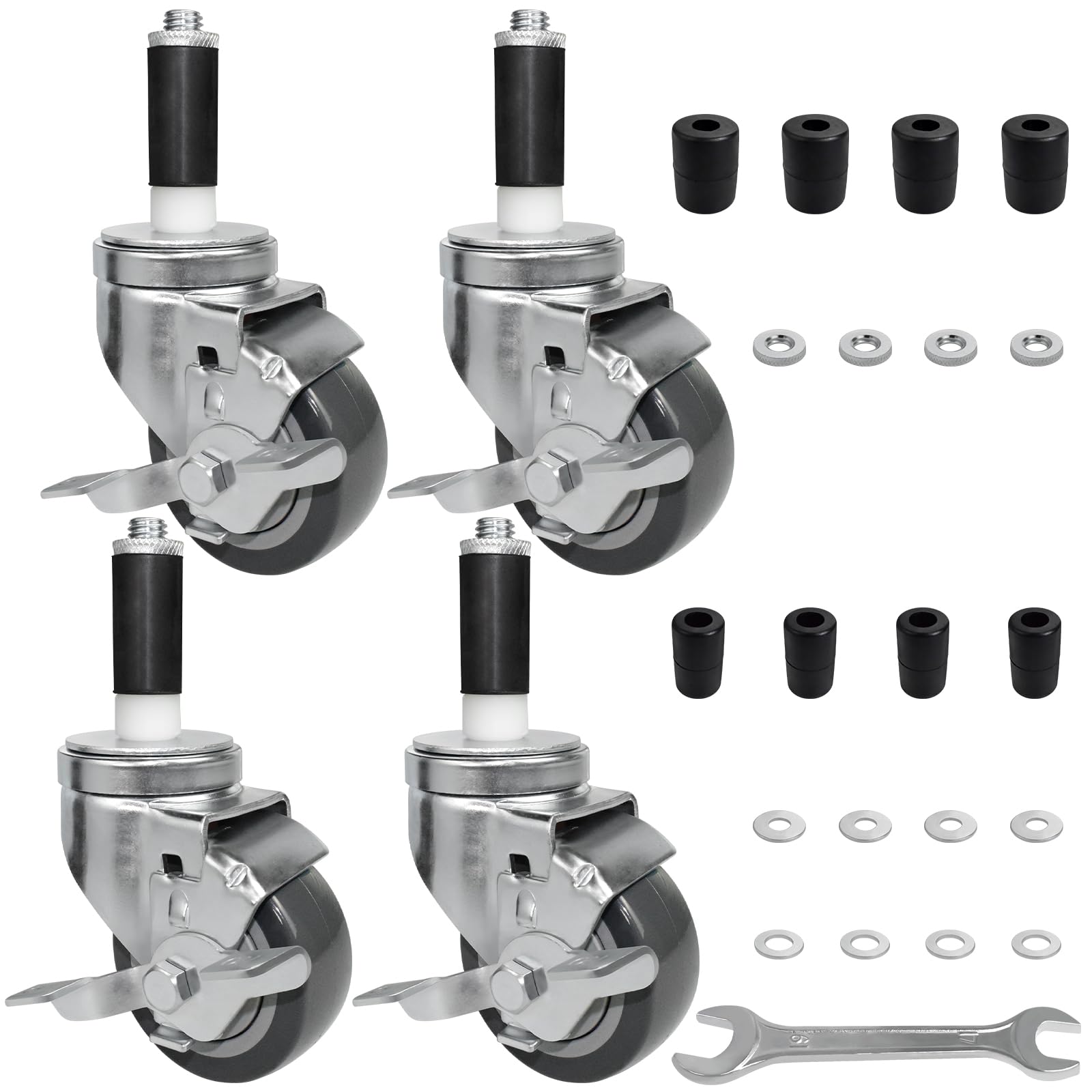 MySit 5-Inch Heavy-Duty Expanding Stem Caster Wheel with Side Lock Brake, Set of 4