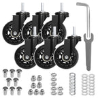 MySit Creeper Caster Wheels Set of 6 Heavy-Duty 2.5 Inch Casters Replacement Roller Blade Rubber 360 Degree No Noise Wheel for Mechanic Stool, Rolling Garage Seat