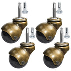 MySit Ball Caster Wheels 2 Inch Brass Vintage Antique Heavy Duty TPR Casters with Grip Neck for Furniture Legs, Cabinet, Sofa 4 Pack