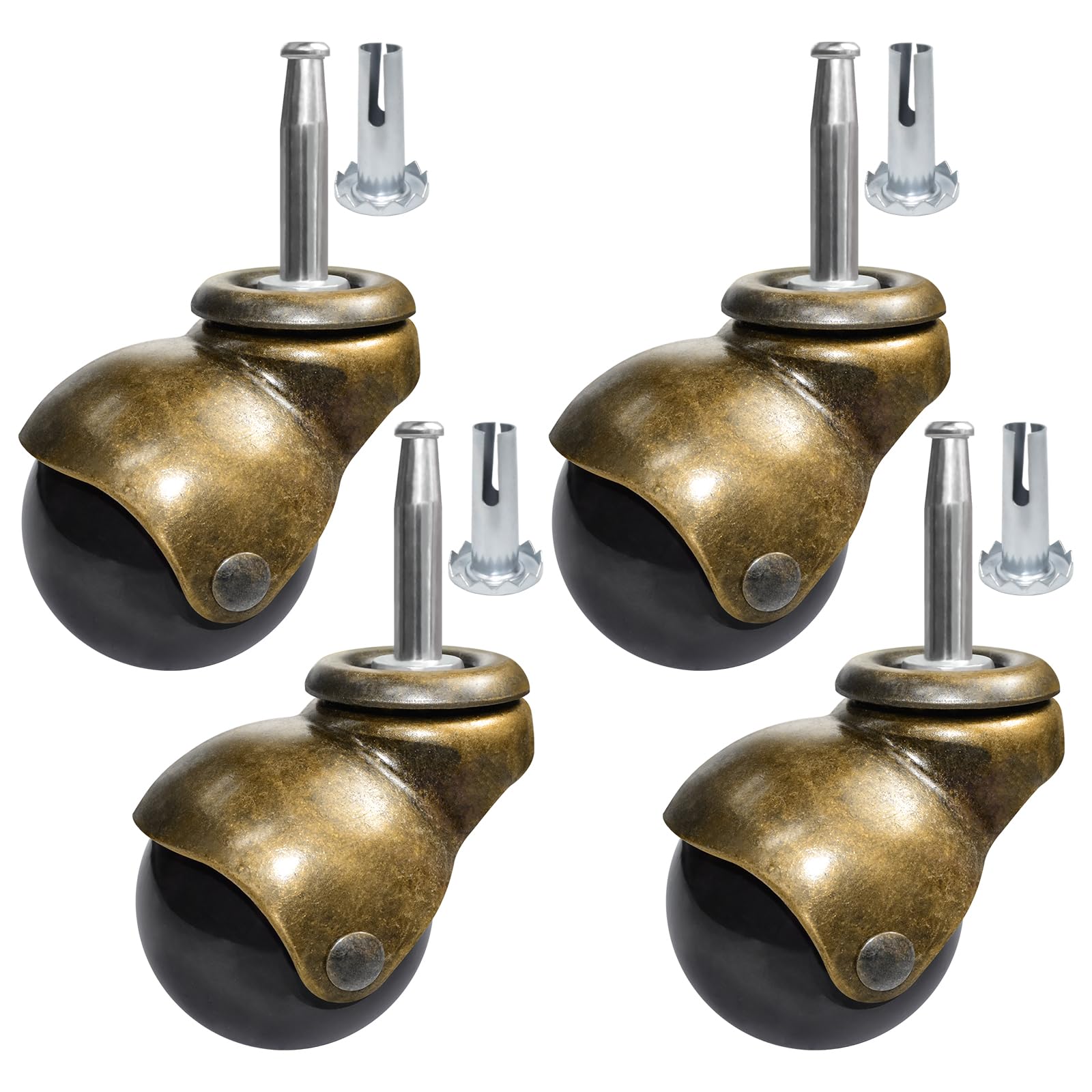MySit 2 Inch Brass Ball Casters - Heavy-Duty Furniture Caster Wheels with Sockets (Set of 4 or 8) for Sofa, Chair, Cabinet & DIY Projects