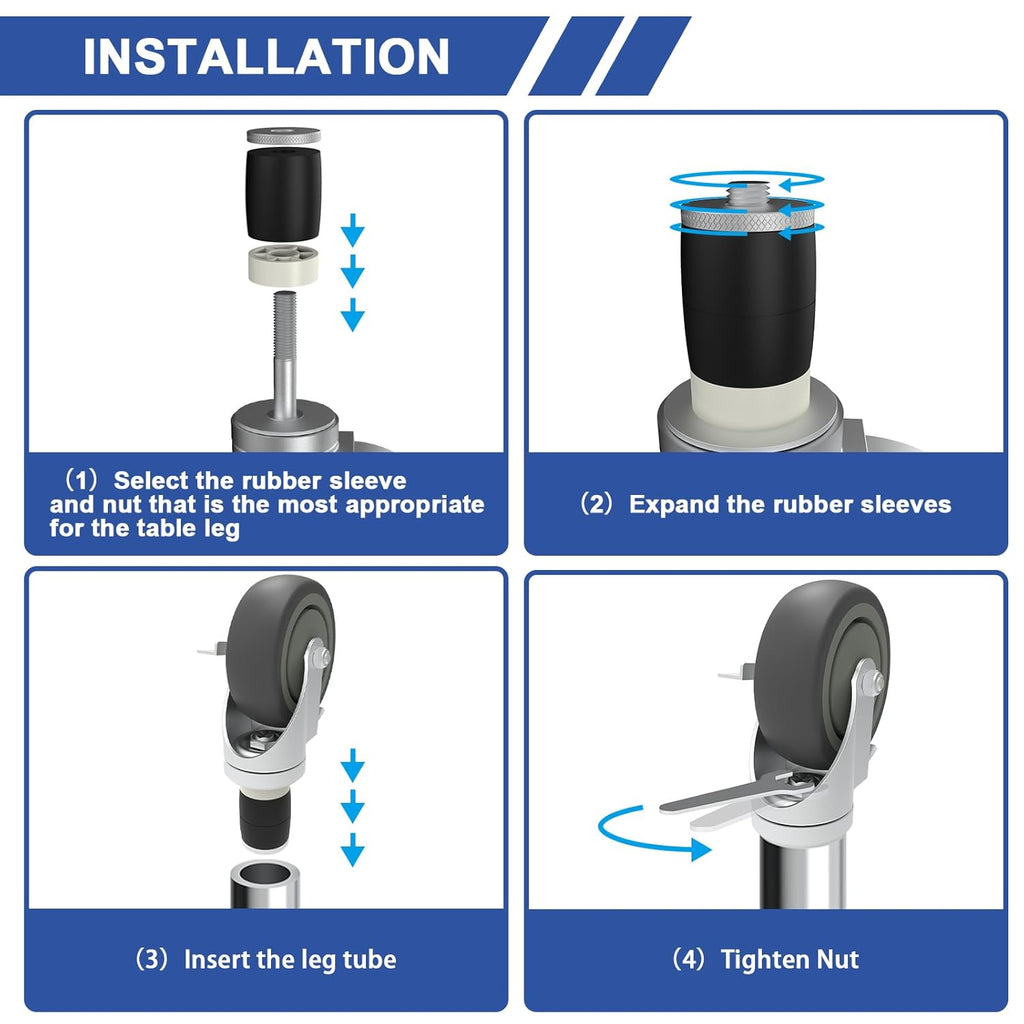 MySit 5-Inch Heavy-Duty Expanding Stem Caster Wheel with Side Lock Brake, Set of 4