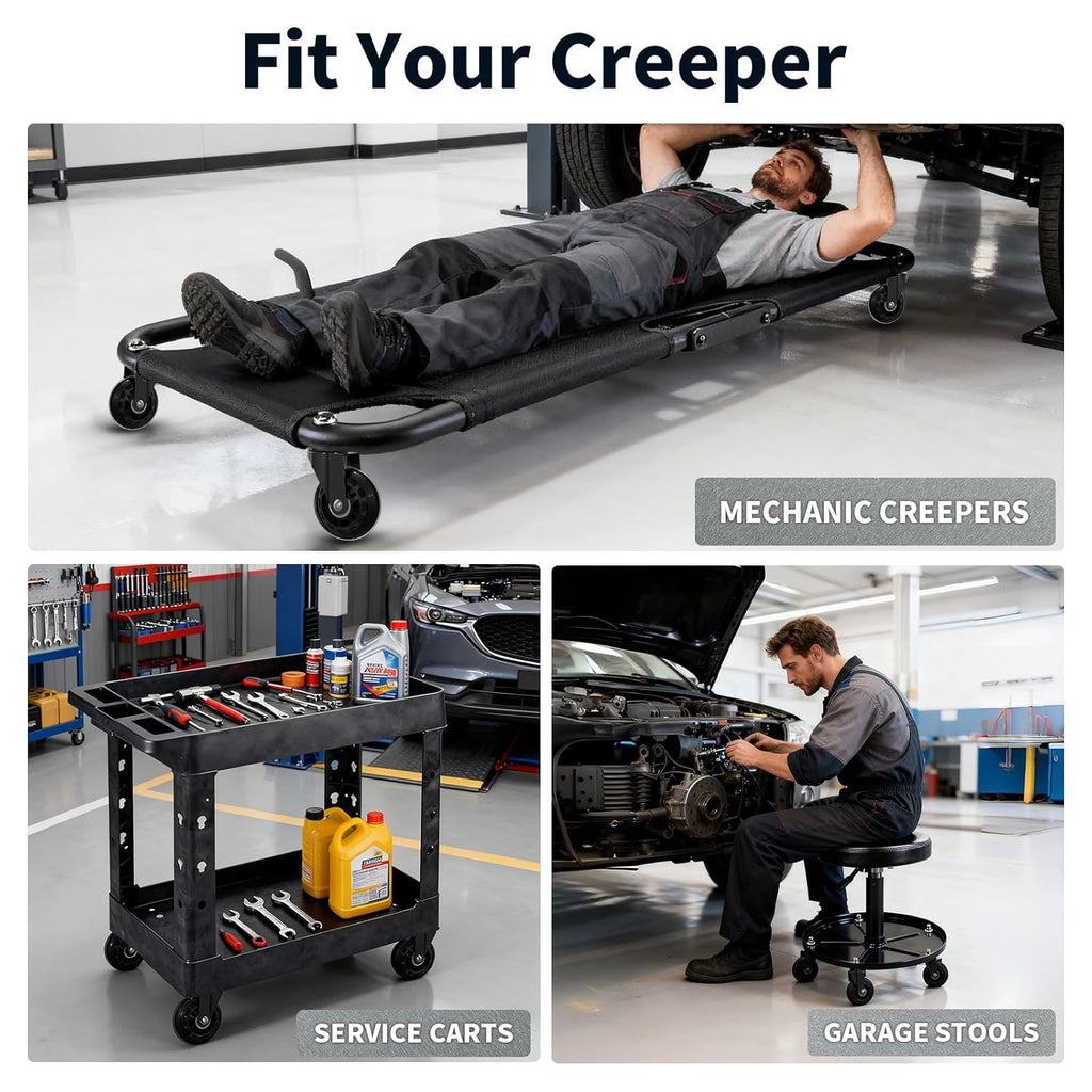 MySit Creeper Caster Wheels Set of 6 Heavy-Duty 2.5 Inch Casters Replacement Roller Blade Rubber 360 Degree No Noise Wheel for Mechanic Stool, Rolling Garage Seat