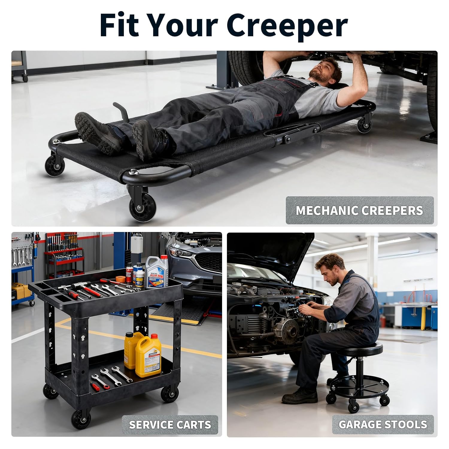 MySit Creeper Caster Wheels Set of 6 Heavy-Duty 2.5 Inch Casters Replacement Roller Blade Rubber 360 Degree No Noise Wheel for Mechanic Stool, Rolling Garage Seat