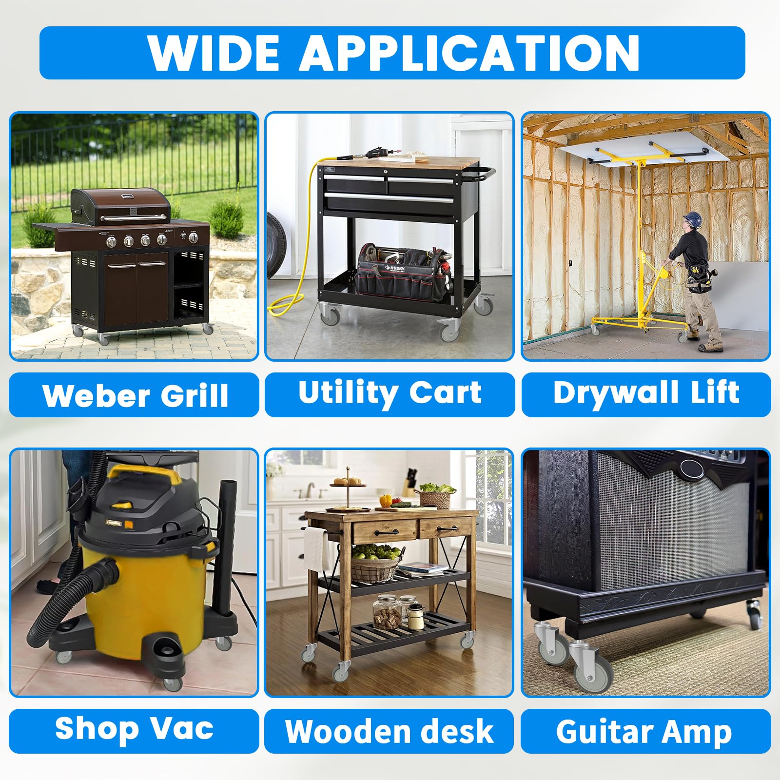 MySit 2/3/4-Inch Replacement Caster Wheel | 7/16" x 1-3/8" Stem | Fits Rubbermaid, Weber, Shop-Vac | Pack of 4