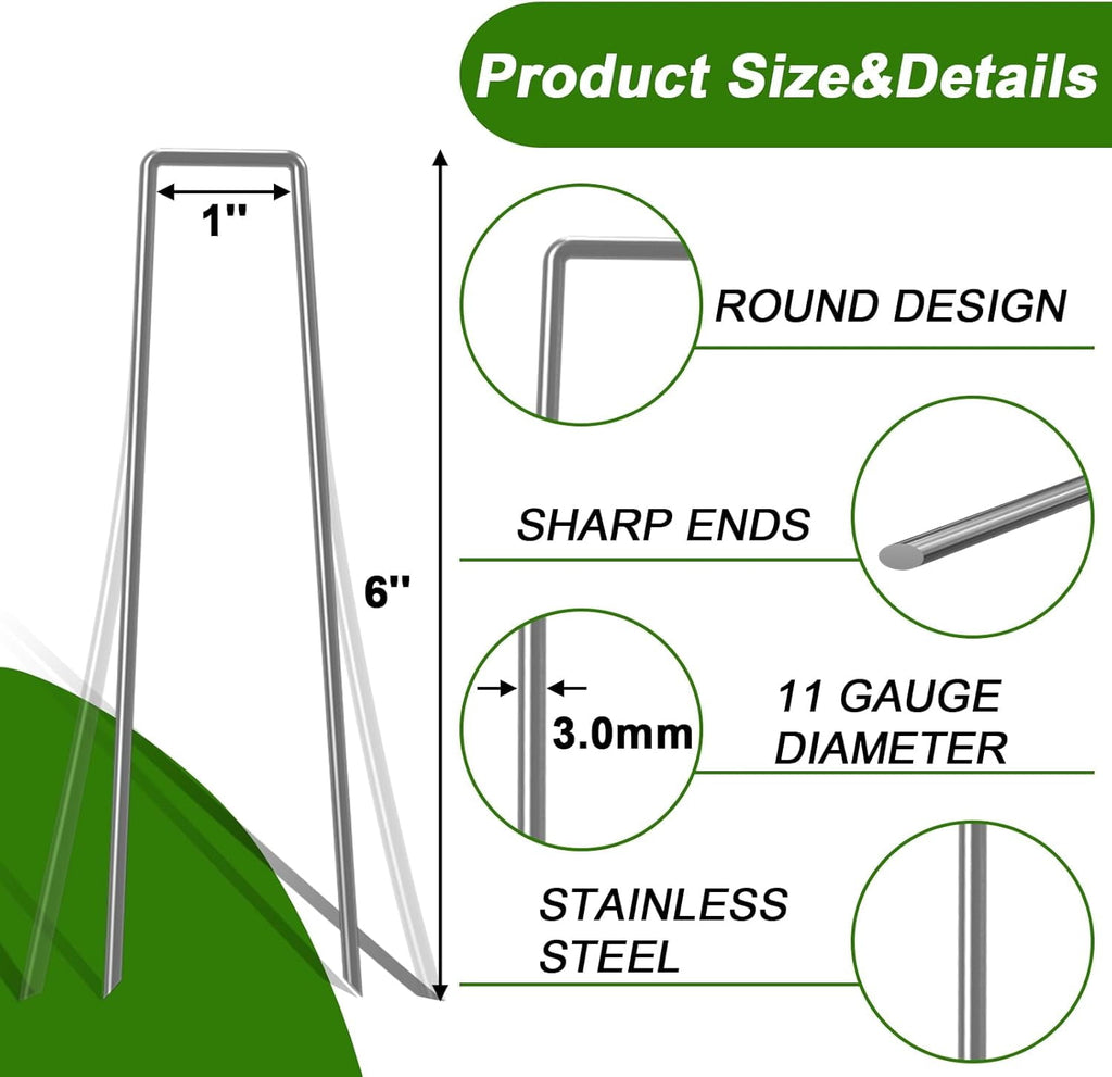 MySit 6 Inch 100 Pack Galvanized Garden Stakes Plant Cover Stakes 11 Gauge Lawn Staples, Garden Staples Securing Pegs for Securing Weed Fabric Landscape Fabric Netting Ground Sheets Fences