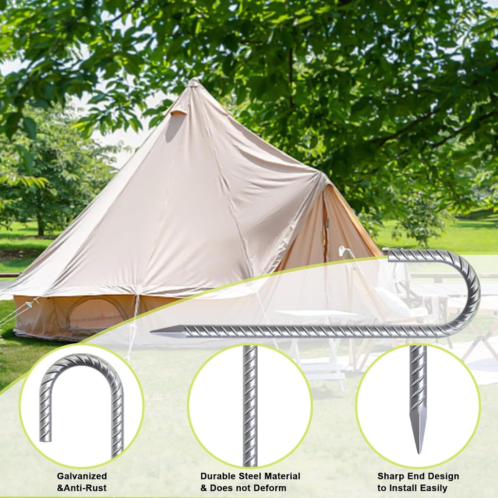 MySit 12 Inch Rebar Stakes J Hook Ground Stakes 30-Pack Ground Anchors for Tent Heavy Duty Galvanized for Outdoor Lawn Decorations Inflatables Canopy Swing Set