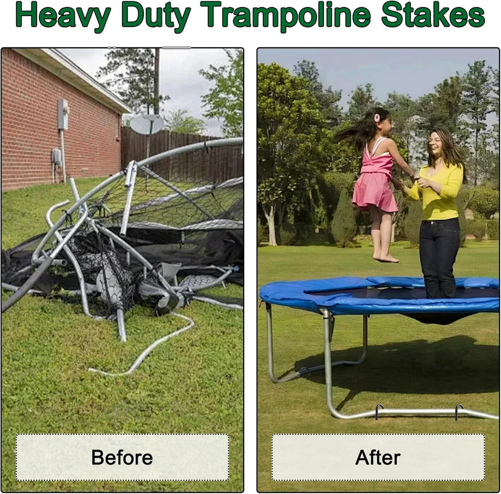 MySit 12 Inches Trampoline Wind Stakes Set of 8 Heavy Duty U Stakes Ground Tie Down Anchor Kit for Camping Tents, Swing Set and Soccer Goal Galvanized Steel Anchors Black