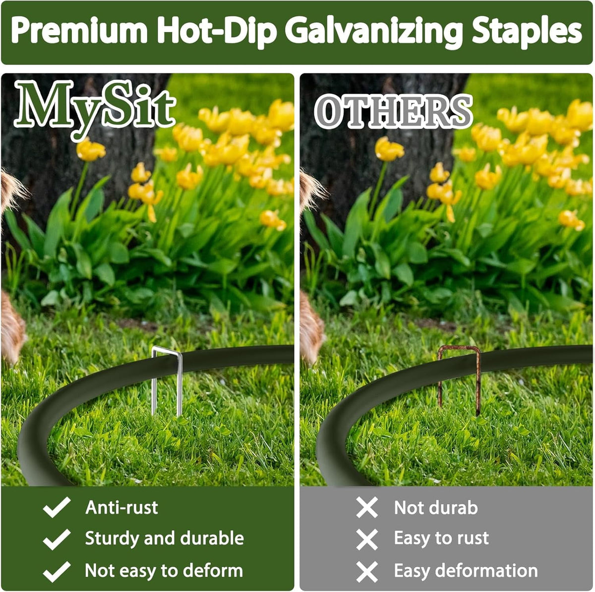 MySit 6 Inch 50 Pack U-Shape Garden Stakes Plant Cover Stakes Heavy Duty 11 Gauge Galvanized Landscape Staples for Weed Barrier, Irrigation Tubing, Yard Lawn, Landscape Fabric