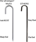 MySit 12" Ground Rebar Stakes J Hook Ground Anchors, 12 Pack Heavy Duty Galvanized Anti-Rust Heavy Duty for Camping Tent, Trampoline, Chain Link Fence, Lawn, Garden Decoration