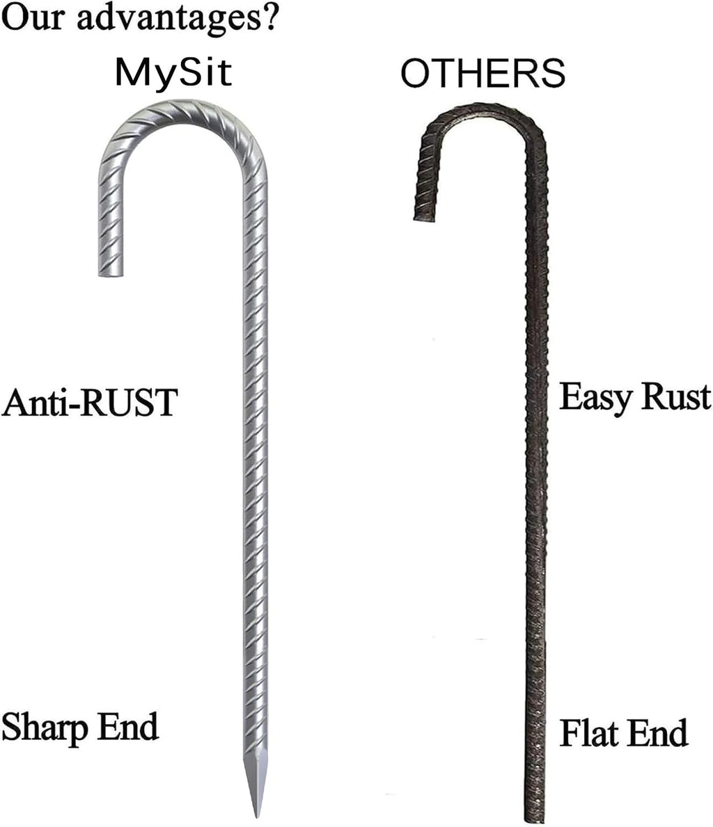 MySit 60 Pack 12" Ground Rebar Stakes Heavy Duty J Hook Ground Anchors, Curved Steel Plant Support Garden Stake Anti Rust Galvanized Ground Stakes